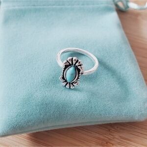 New Boho Vintage Style Simulated Aventurine Mint Oval Ring